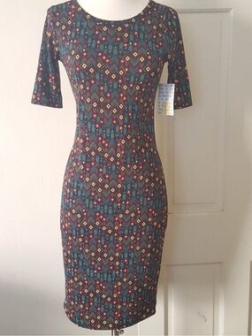 NWT LuLaRoe Julia Aztec Geometric Bodycon Midi Dress XXS